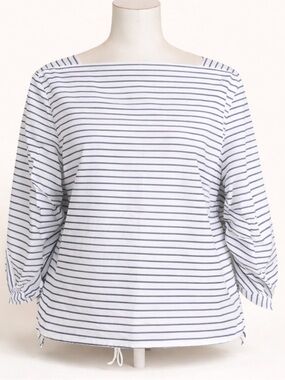 Canclini for 23区 Striped Boat Neck Blouse Blue White Size 32 NWT